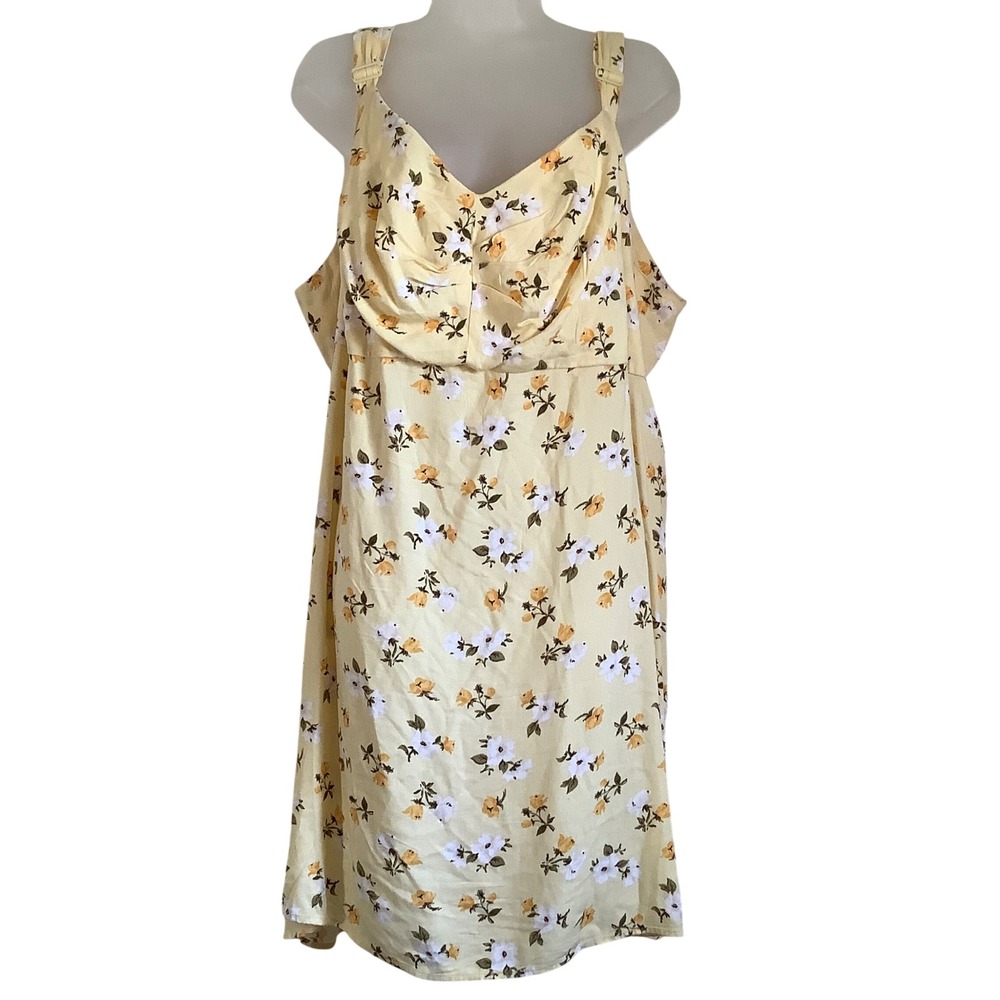 Old Navy Womens 4X Yellow Floral Ruched Bust Smocked Back Mini Dress Sleeveless